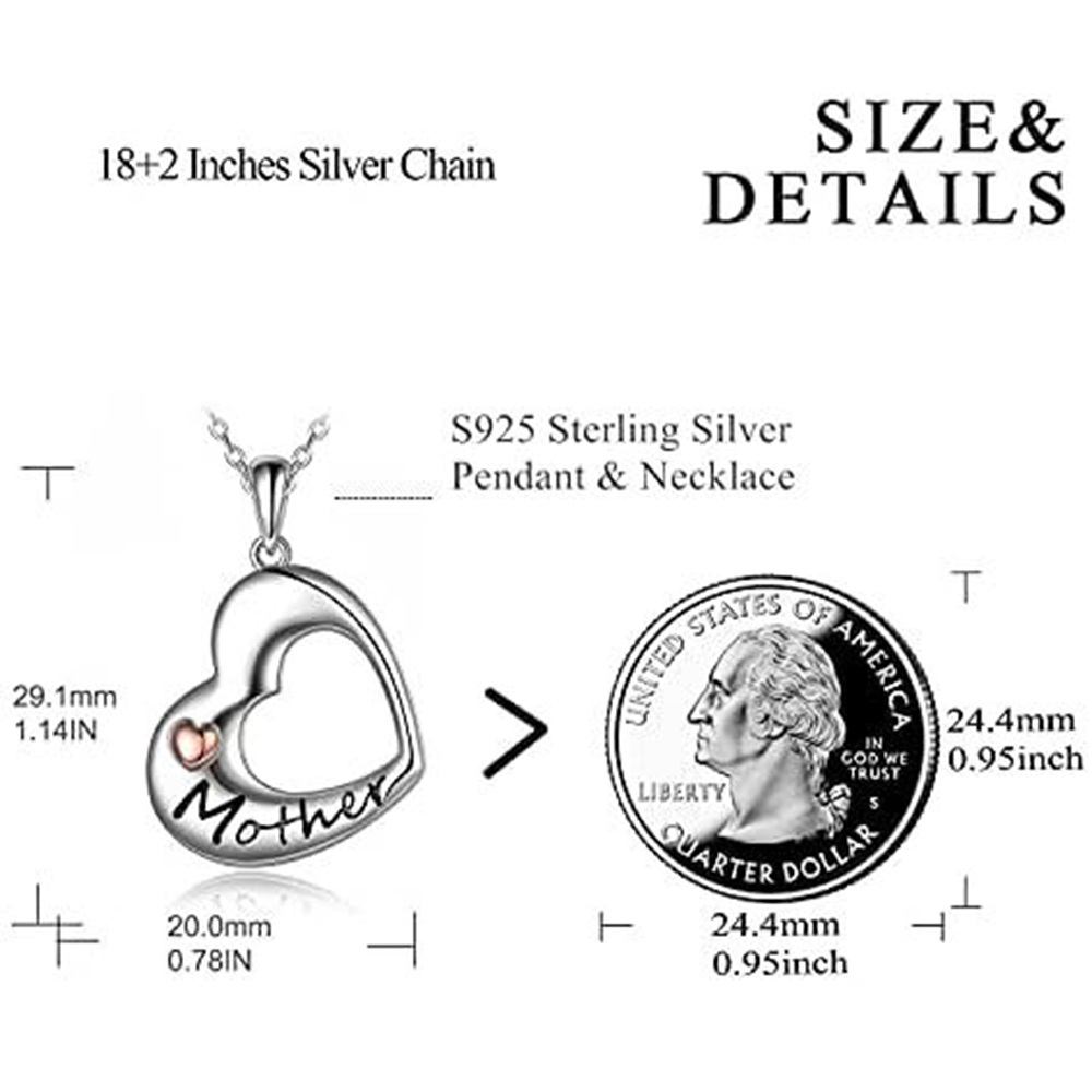 Colliers en argent sterling avec pendentif en forme de coeur pour mère et fille-6