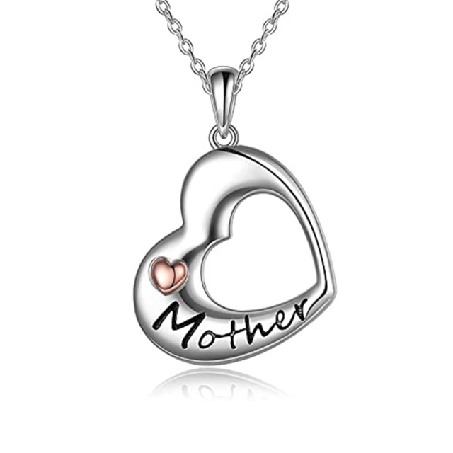 Sterling Silver Two-tone Mother & Daughter Heart Pendant Couple Necklaces-3