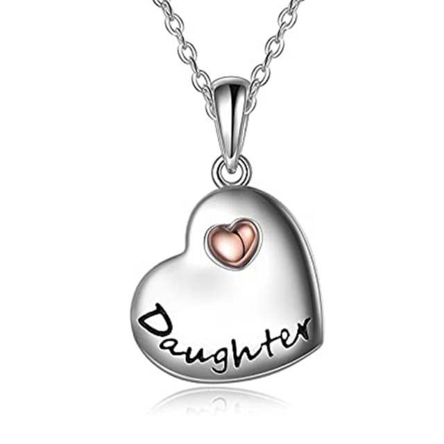 Sterling Silver Two-tone Mother & Daughter Heart Pendant Couple Necklaces-2