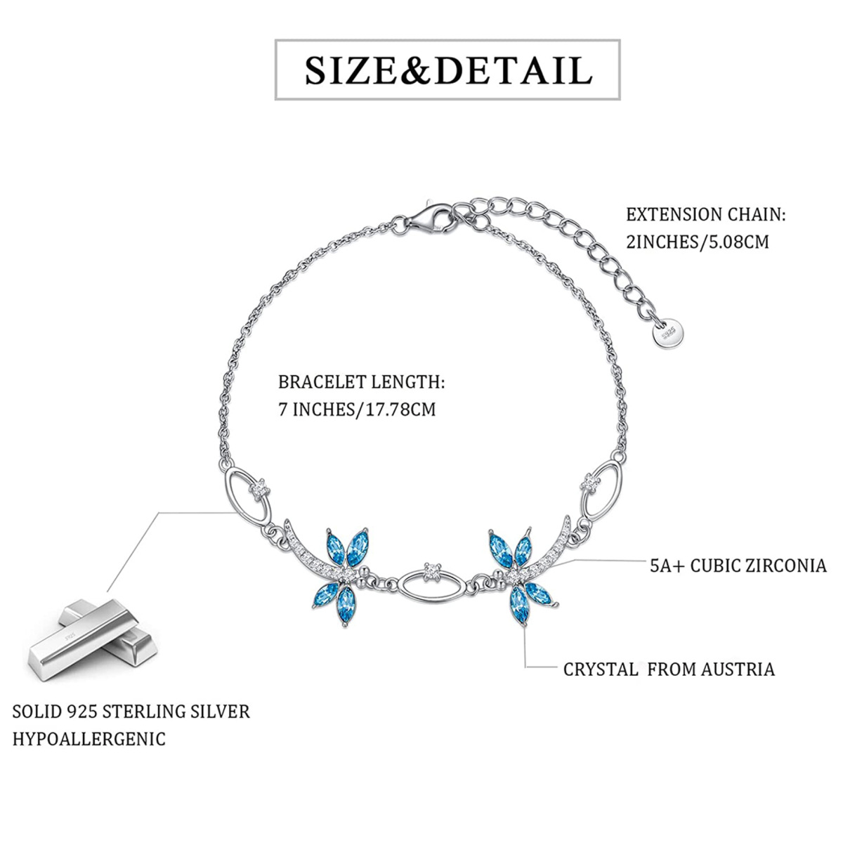 Sterling Silber kreisförmig & Marquise geformt Kristall & Cubic Zirkonia Libelle Anhänger-5