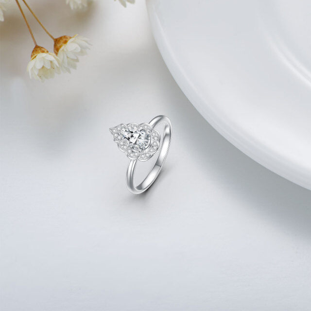 Aliança de casamento em forma de gota de moissanite em ouro branco 14K-3