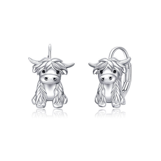 Sterling Silver Highland Cow Hoop Earrings-1