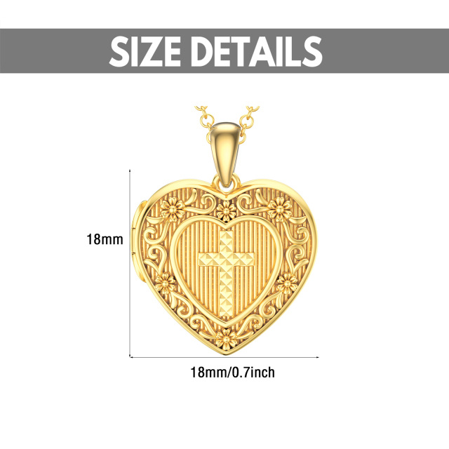 Colar medalhão fotográfico personalizado com cruz e coração em ouro 10K-3