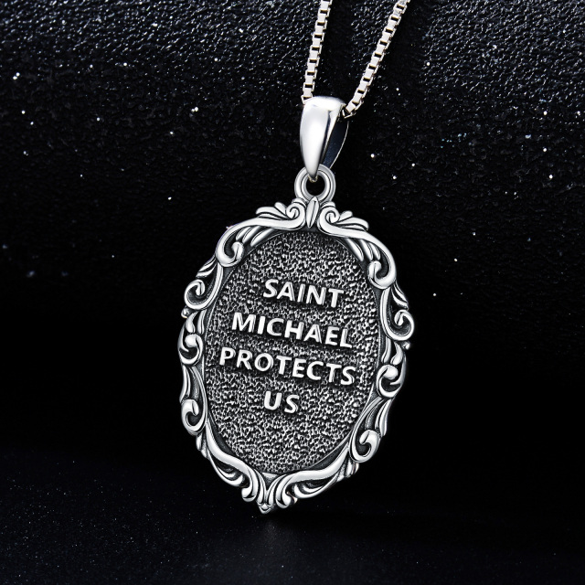 Sterling Silver Oval Shaped Saint Michael Pendant Necklace-3