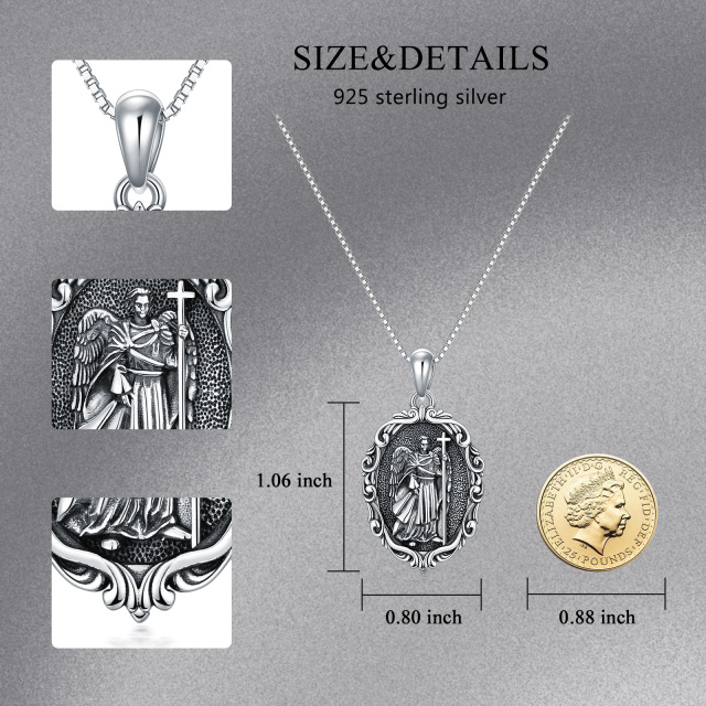 Sterling Silver Oval Shaped Saint Michael Pendant Necklace-5
