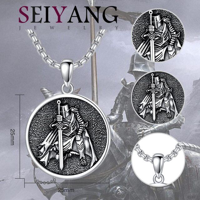 Colar de prata esterlina com pingente de moeda de runa viking em ródio negro para homem-6