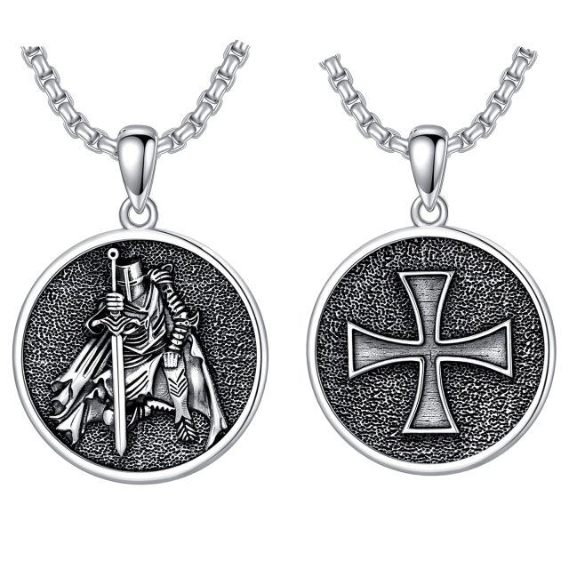 Sterling Silver with Black Rhodium Viking Rune Coin Pendant Necklace for Men-2