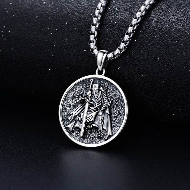 Sterling Silber mit schwarzem Rhodium Wikinger Runen Münze Anhänger Halskette für Männer-3