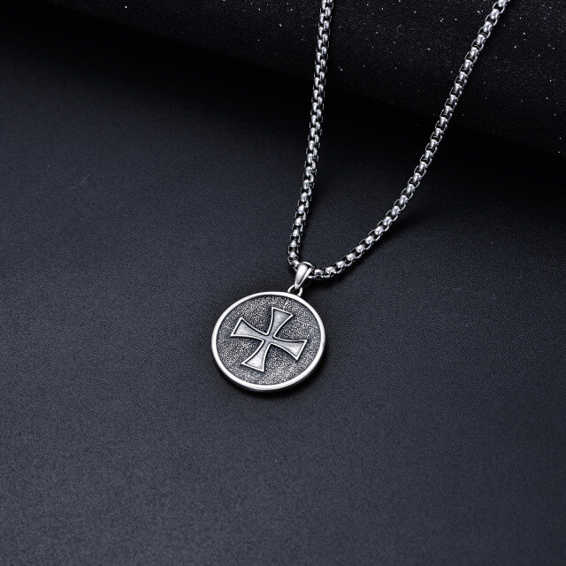 Sterling Silver with Black Rhodium Viking Rune Coin Pendant Necklace for Men-4