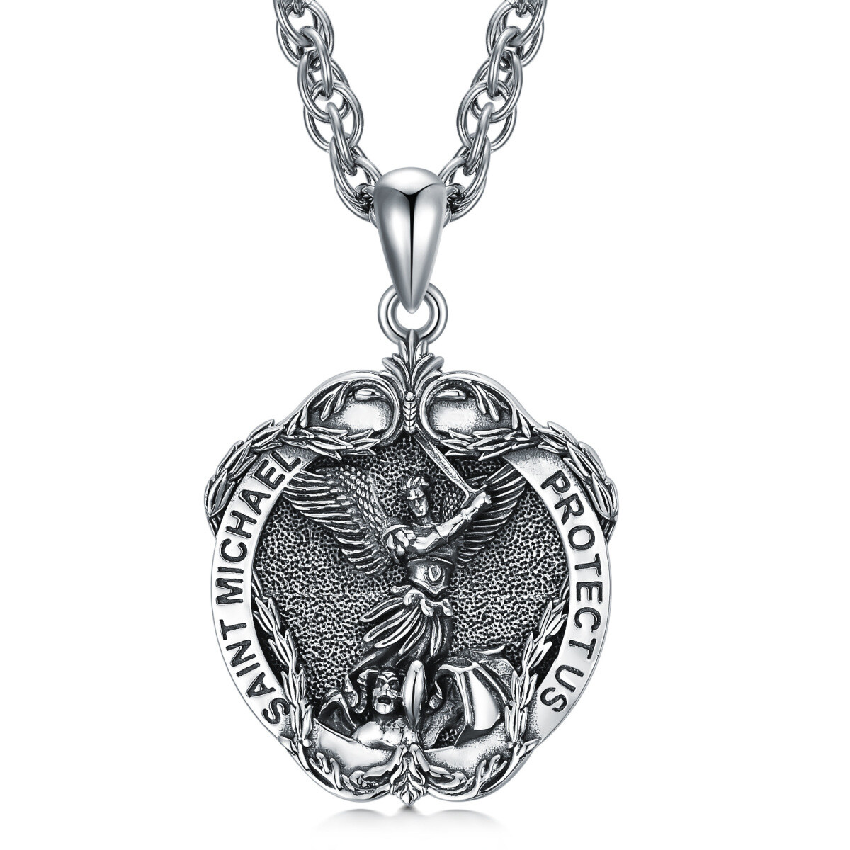 Sterling Silber Saint Michael Ivy Anhänger Halskette mit eingraviertem Wort für Männer-1