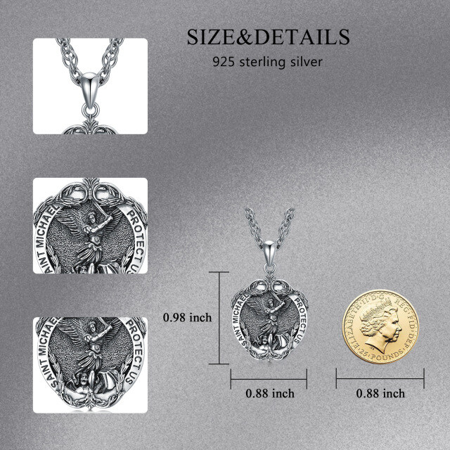 Sterling Silver Saint Michael Ivy Pendant Necklace with Engraved Word for Men-4