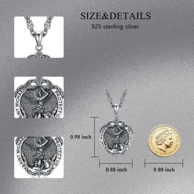 Sterling Silber Saint Michael Ivy Anhänger Halskette mit eingraviertem Wort für Männer-4