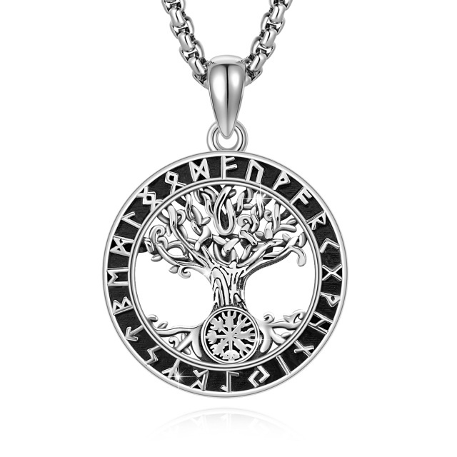 Sterling Silver Tree Of Life & Viking Rune Pendant Necklace for Men-5