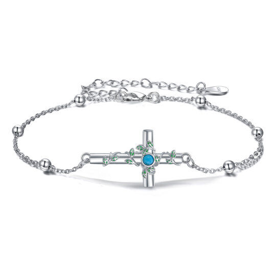 Sterling Silver Round Turquoise Cross Pendant Bracelet