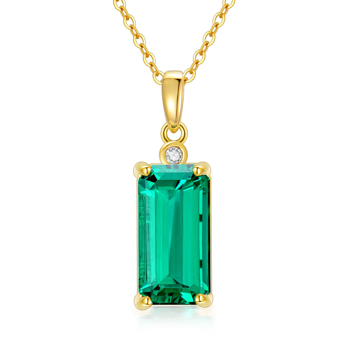 9K Gold Princess-square Shaped Diamond & Emerald Square Pendant Necklace-1