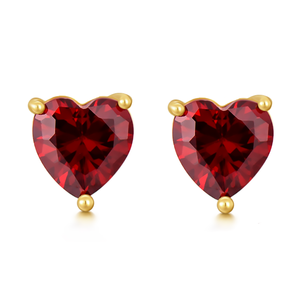 14K Gold Heart Garnet Heart Stud Earrings-1