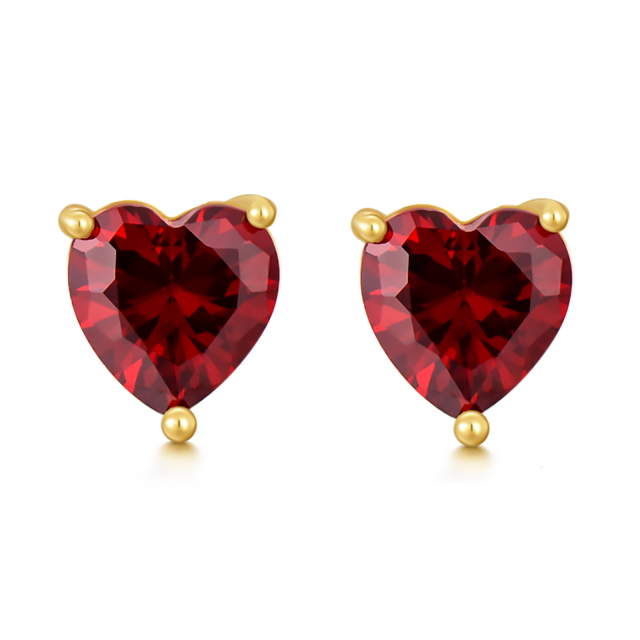 14K Gold Heart Garnet Heart Stud Earrings-0