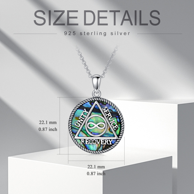 Sterling Silver Round Abalone Shellfish Alcoholics Anonymous Pendant Necklace-5