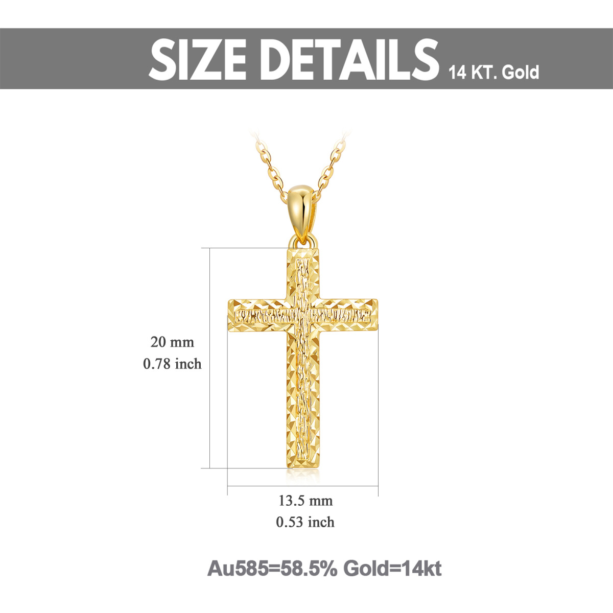 Collar Cruz de Oro de 14K con Corte Diamante-6