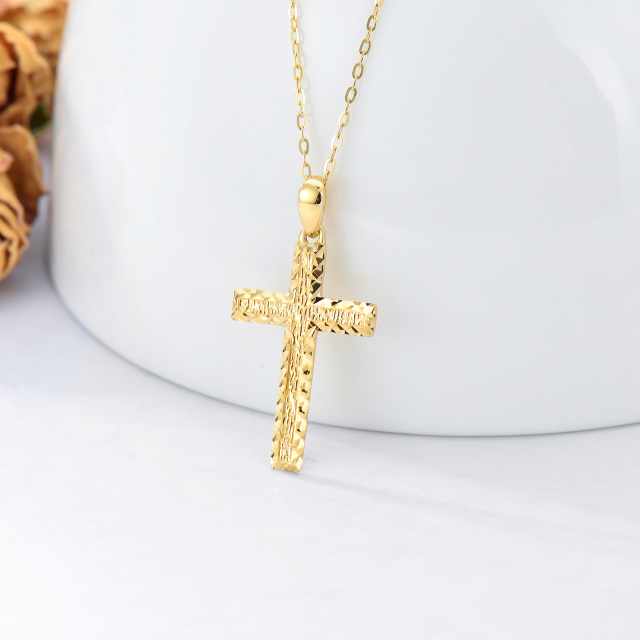 Colar com pingente de cruz em ouro 14K com corte de diamante-3