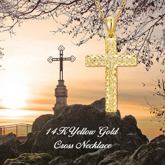 14K Gold Diamantschliff Kreuz Anhänger Halskette-4