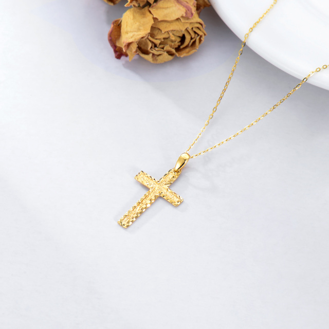 14K Gold Diamantschliff Kreuz Anhänger Halskette-2
