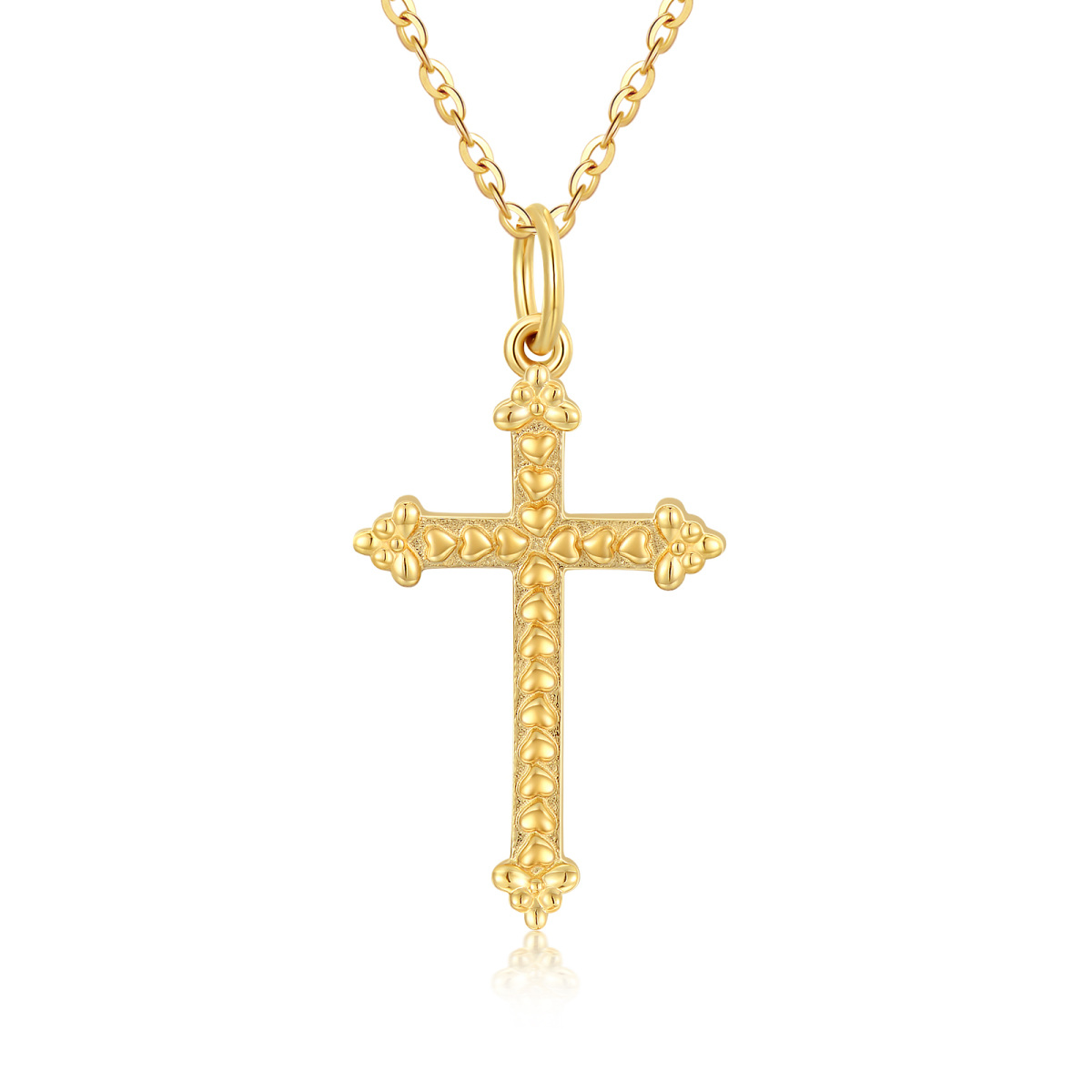 14K Gold Heart Filled Cross Pendant Necklace-1