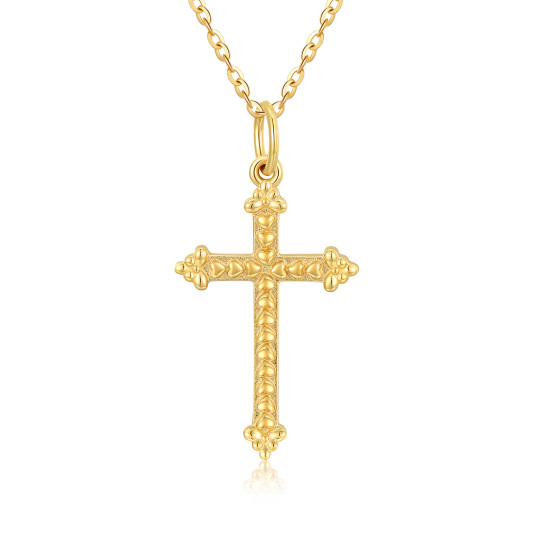 Collana con ciondolo a forma di croce riempita di cuore in oro 14K