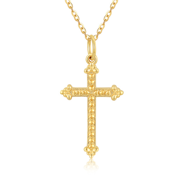 14K Gold Heart Filled Cross Pendant Necklace-0