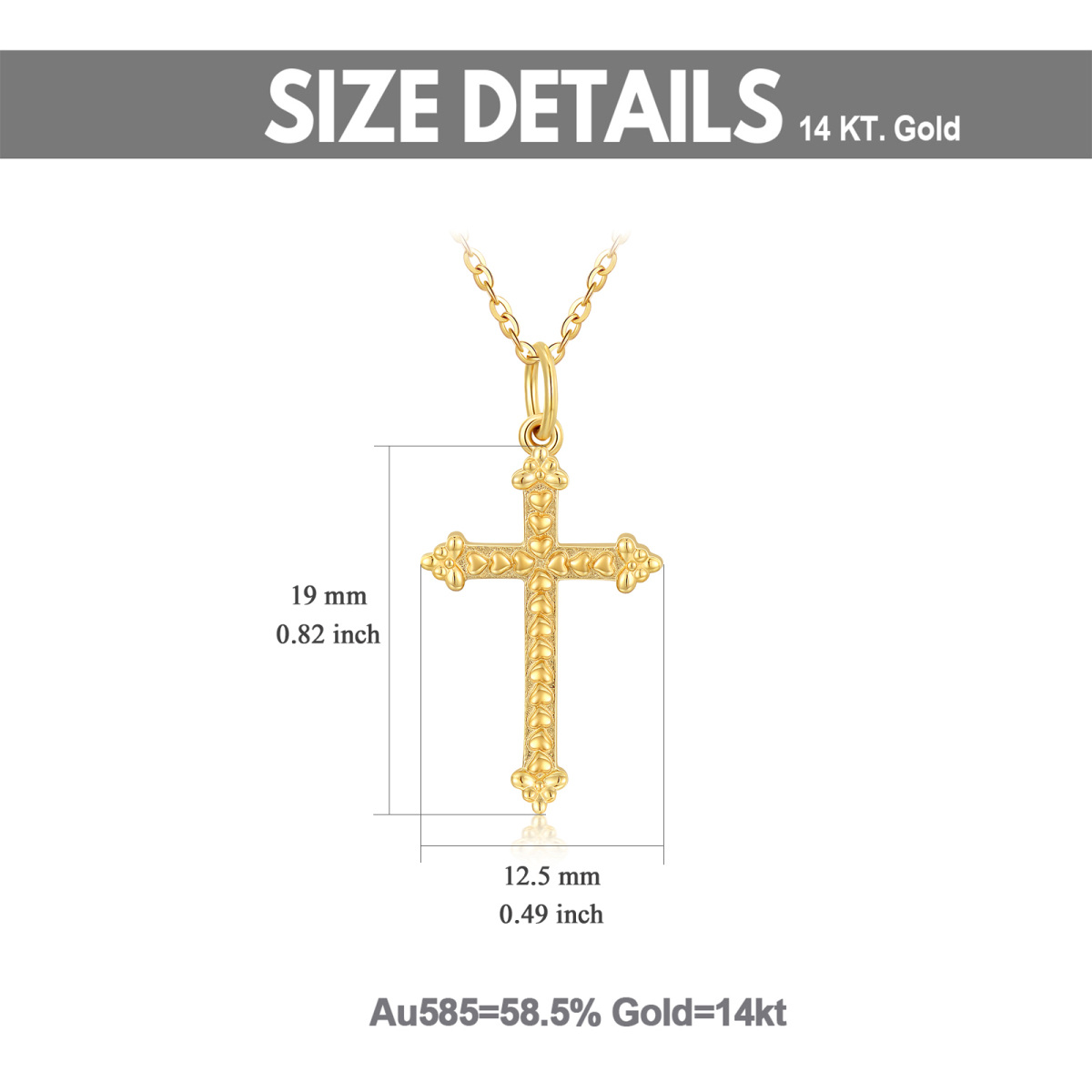 14K Gold Heart Filled Cross Pendant Necklace-6
