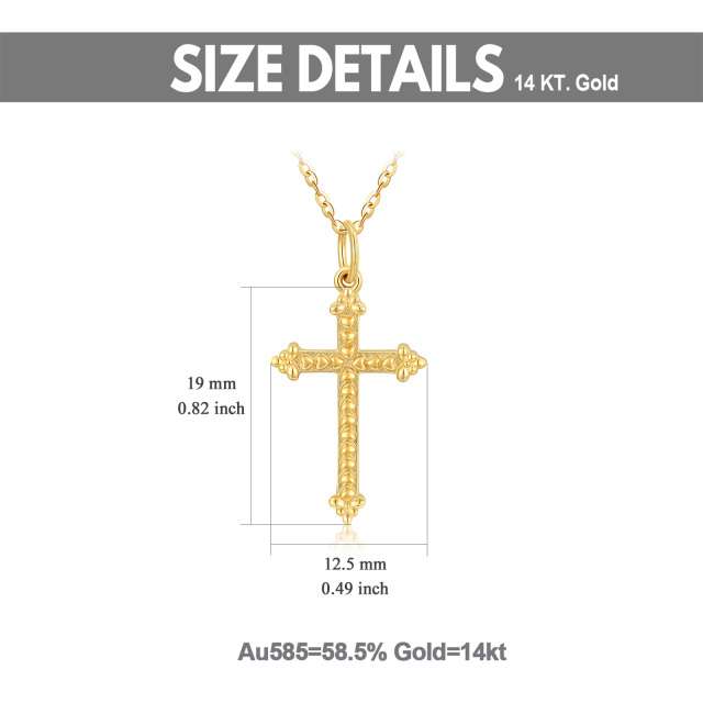 14K Gold Heart Filled Cross Pendant Necklace-5