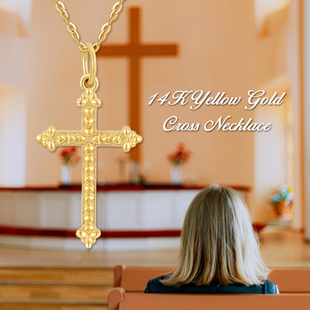 14K Gold Herz gefüllt Kreuz Anhänger Halskette-4