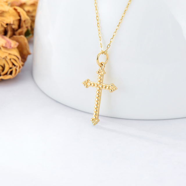 14K Gold Heart Filled Cross Pendant Necklace-2