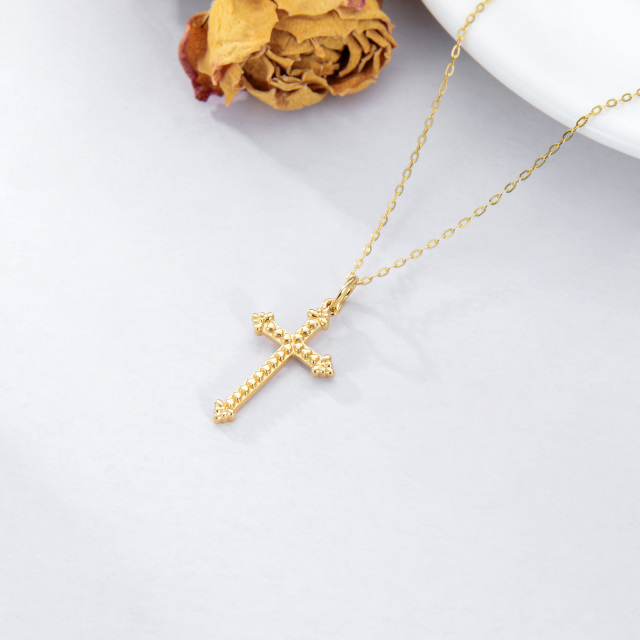 14K Gold Heart Filled Cross Pendant Necklace-3