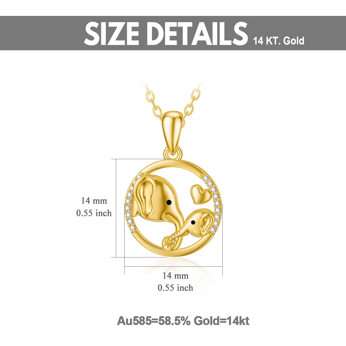 14K Gold Cubic Zirconia Elephant Pendant Necklace-6