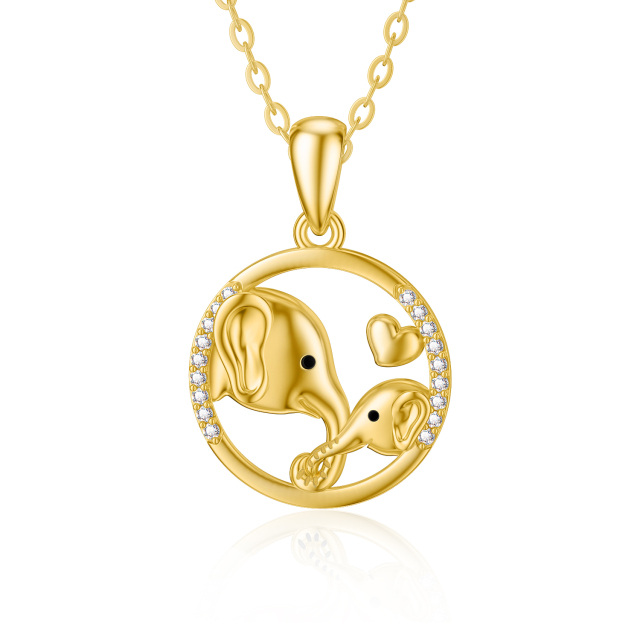 14K Gold Cubic Zirconia Elephant Pendant Necklace-0