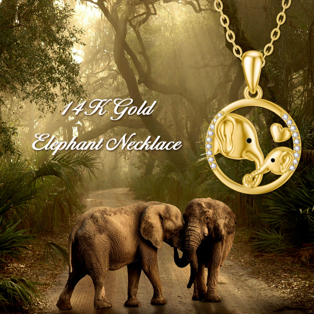 Colar com pingente de elefante em zircónio cúbico em ouro de 14K-4