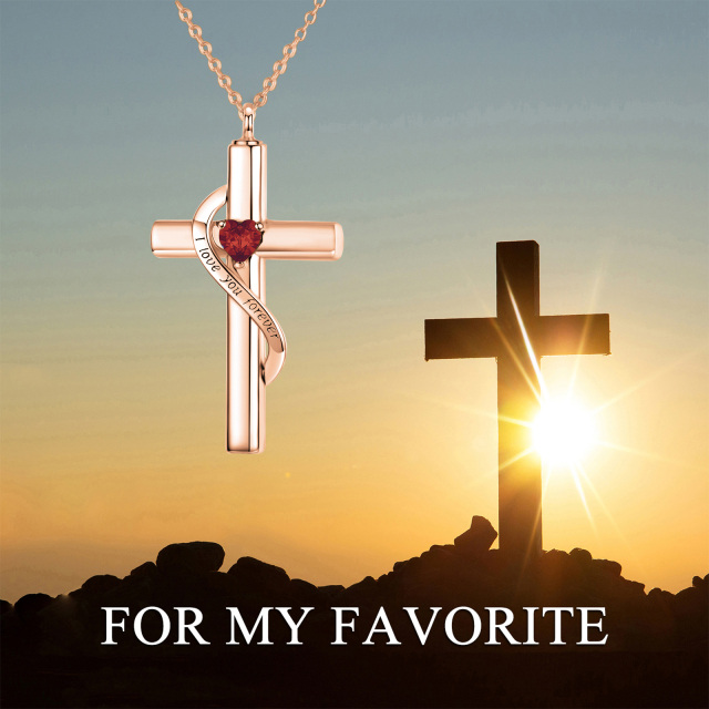 Sterling Silver with Rose Gold Plated Heart Zircon Cross Urn Necklace for Ashes with Engraved Word-4