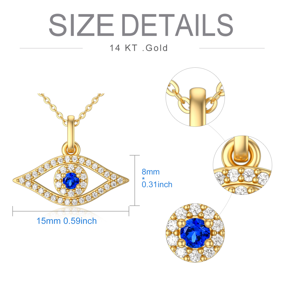 14K Gold Cubic Zirkonia & Diamant Evil Eye Anhänger Halskette-5