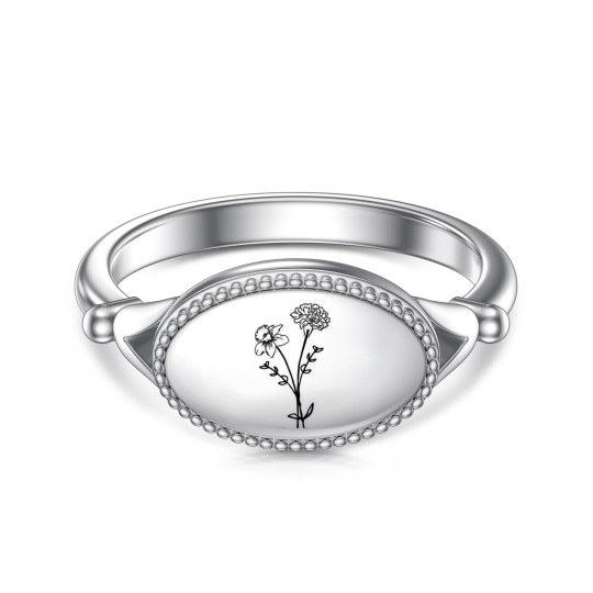 Birth Month Flower Ring for Women Men 925 Sterling Silver Personalized Two Bouquet Ring for Birthday Gifts