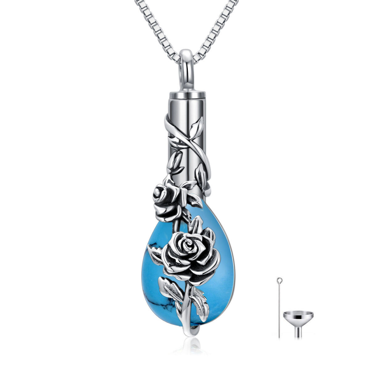 Sterling Silver Turquoise Rose Urn Necklace for Ashes-1