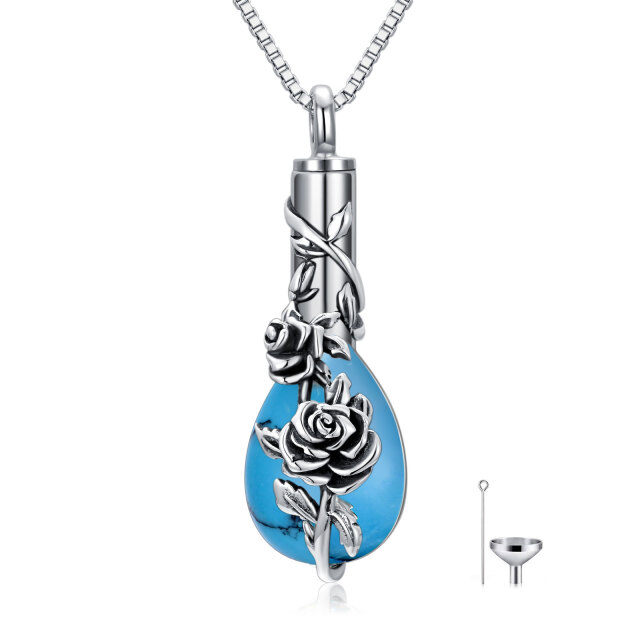 Sterling Silver Turquoise Rose Urn Necklace for Ashes-0