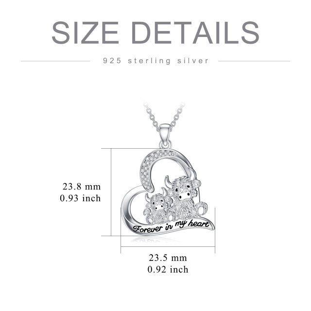 Sterling Silver Round Zircon Cow Pendant Necklace with Engraved Word-2