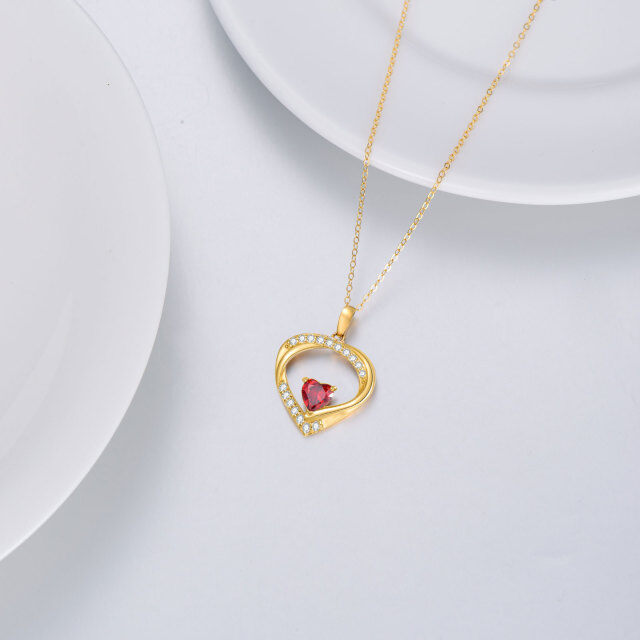 14K Gold Herz geformt Cubic Zirkonia Herz Anhänger Halskette-2