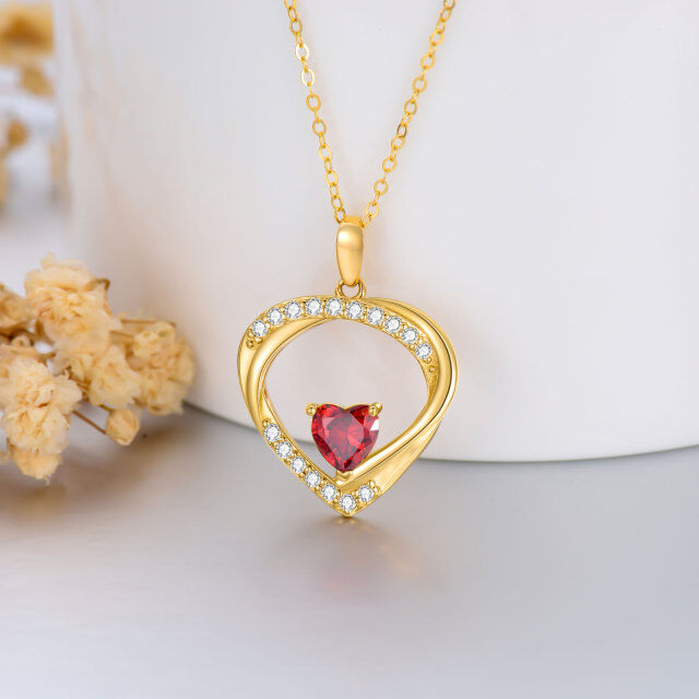 14K Gold Heart Shaped Cubic Zirconia Heart Pendant Necklace-3