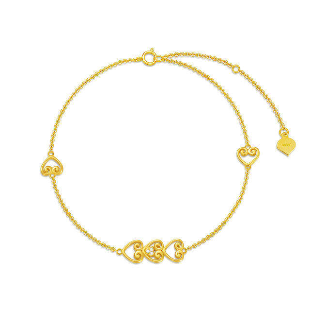 14K Gold Zircon Heart Pendant Bracelet-0