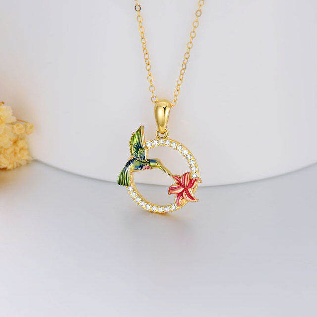 14K Gold Zircon Hummingbird Pendant Necklace-3