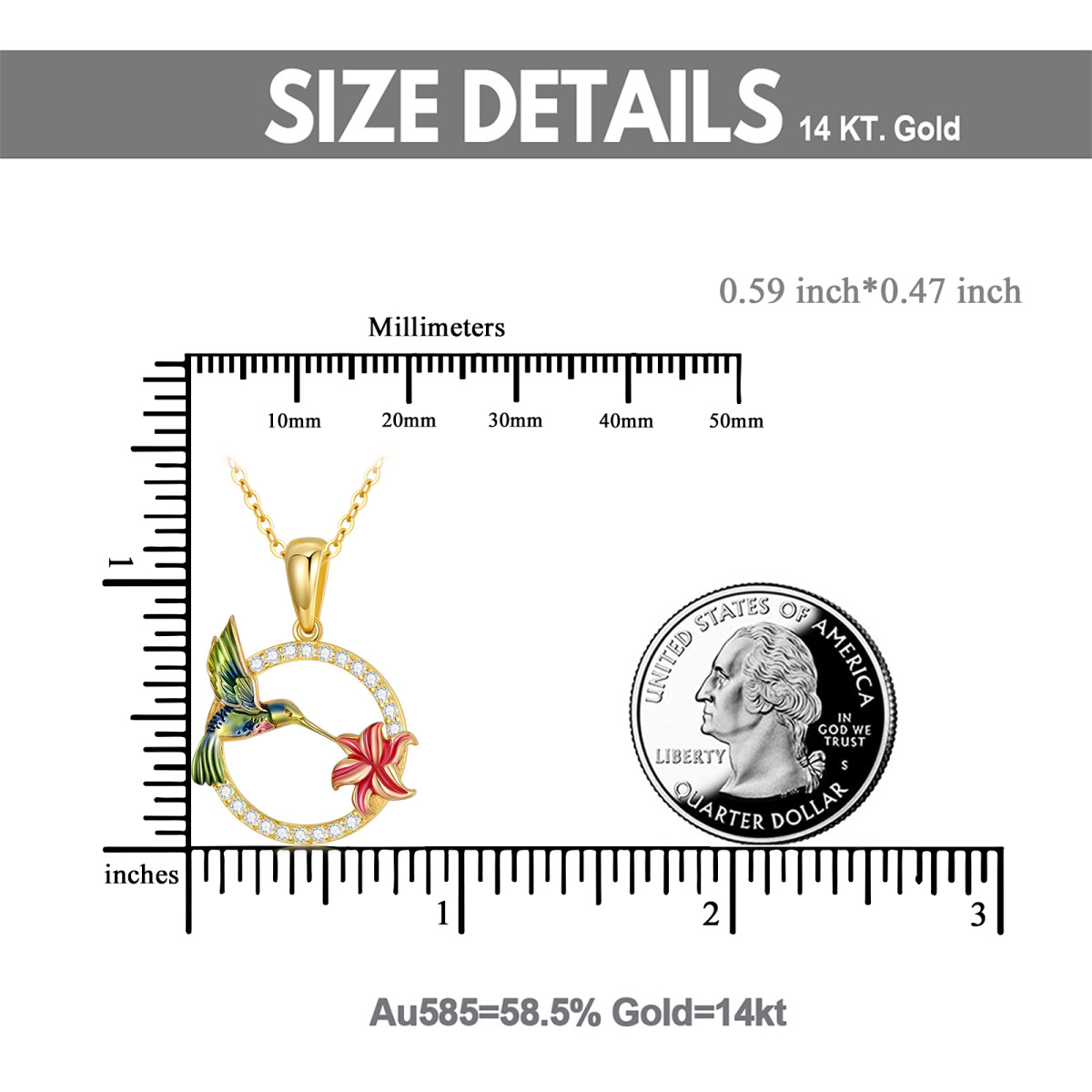 14K Gold Zircon Hummingbird Pendant Necklace-6