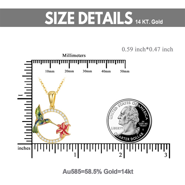 14K Gold Zircon Hummingbird Pendant Necklace-5
