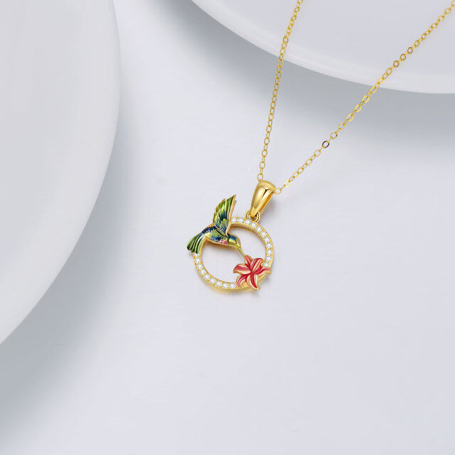 14K Gold Zircon Hummingbird Pendant Necklace-2